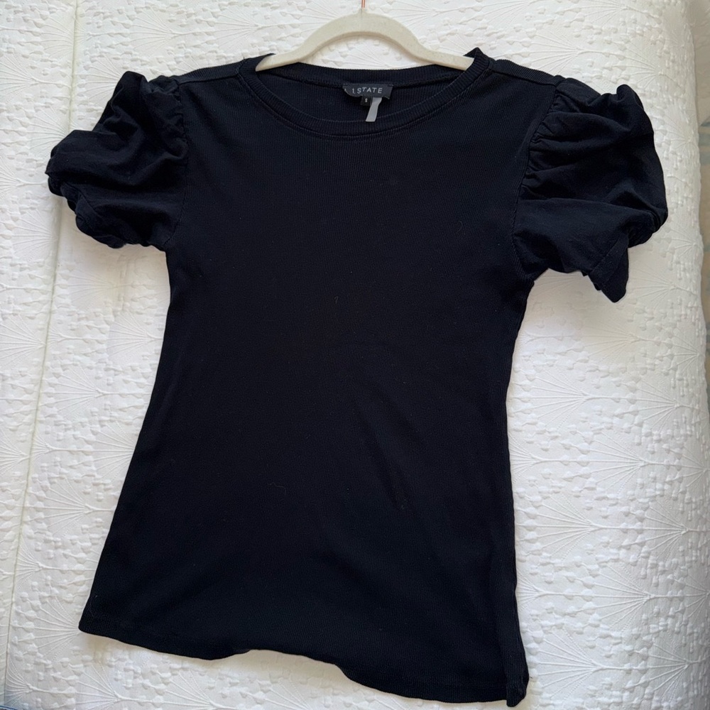 1.STATE Black Puff Sleeve Short Sleeve Tee